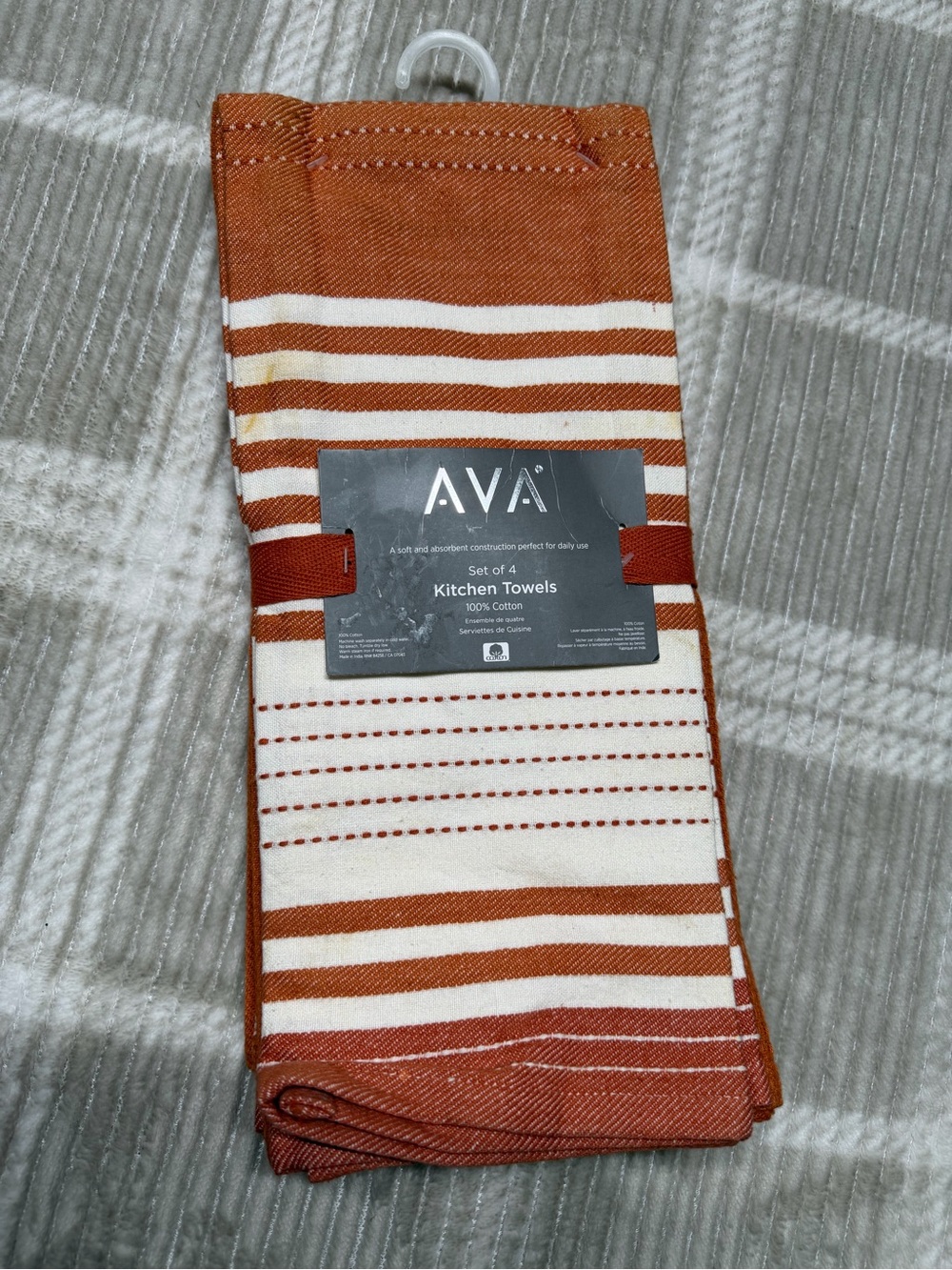 AVA Rust Stripe Cotton Kitchen Towels - Set of 4